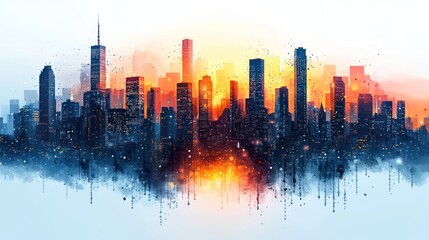 Fototapeta premium Abstract city skyline at sunset.