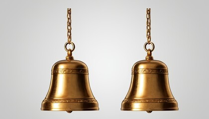 A group of three bells hanging from a ceiling 9