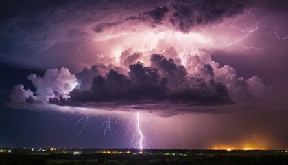 Thunderstorm clouds with lightning at night S10