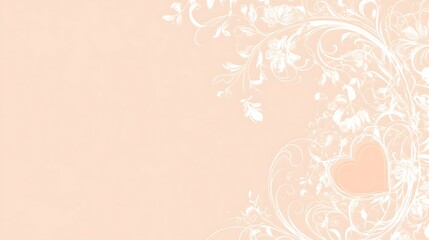Obraz premium Peach Background With White Floral Design And Heart