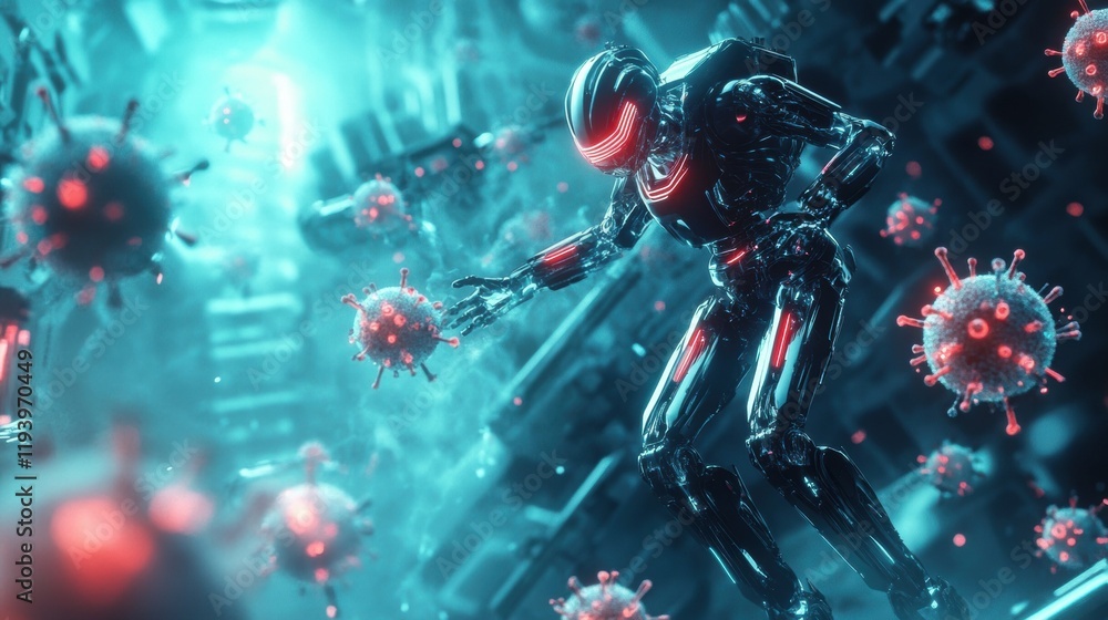 Aufkleber Robots neutralizing viruses in a futuristic environment with advanced technology. Generative AI