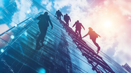 Businesspeople Ascending Corporate Ladder Towards Success