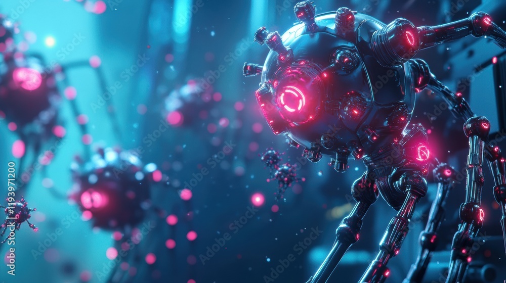 Fototapete robots neutralizing viruses in a futuristic laboratory environment demonstrating advanced technologi