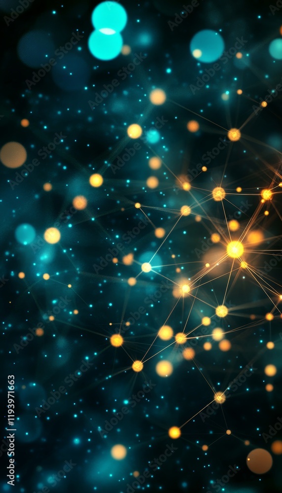 Aufkleber abstract network connections with glowing points, technology and digital data on dark background