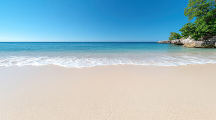 Obraz premium tranquil beach with gentle waves, soft sand, and clear blue skies