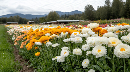 Obraz premium vibrant flower field in full bloom, inviting leisure and joy