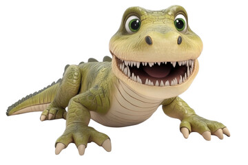 Fototapeta premium Cute cartoon crocodile character with big eyes and wide smile, set against transparency background. This playful creature exudes sense of fun and adventure