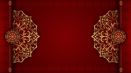 Golden mandala on red background