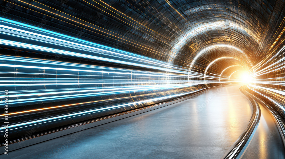 Poster dynamic light trails in tunnel create sense of speed and motion