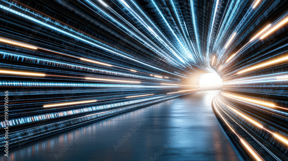 Poster vibrant light trails create dynamic tunnel effect, symbolizing speed and motion