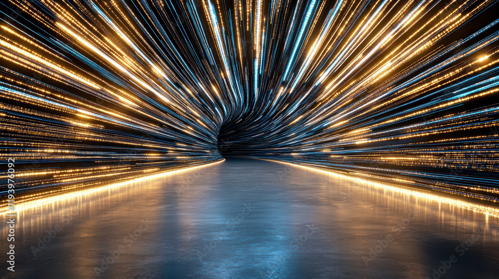 Poster colorful lines representing essence of space and motion in tunnel