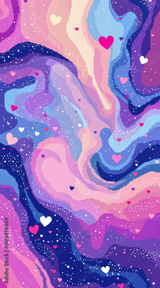 Poster abstract pixelated valentine day space galaxy inspired background vertical format