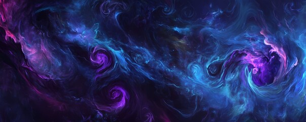 Obraz premium Abyss Blue Background Wallpaper with Neon Purple Light, Banner Header
