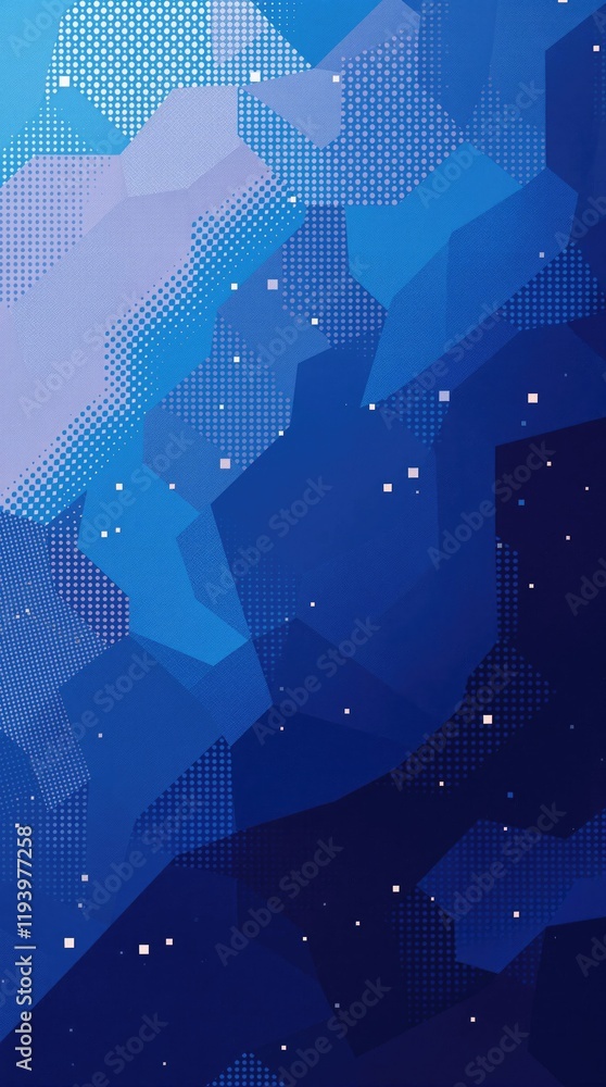 Poster abstract blue geometric pattern with halftone pixel texture modern digital art background