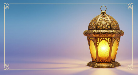 Illuminated Ornate Ramadan Lantern Festive Islamic Decoration Golden Glow 3D Render