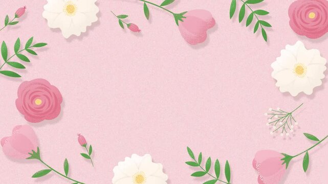 Animated background with pink flowers and leaves swaying in the wind for Mother&rsquo;s Day, Valentine's Day, International Women's Day, etc.