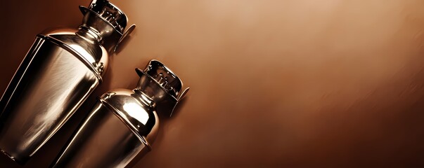 Dark Chocolate Background Wallpaper with Cocktail Shakers, Banner Header