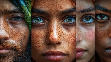 A collage of faces from different ethnicities and backgrounds, symbolizing the universality of human rights across cultures. 215