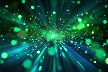 Fototapeta premium Green light streaks, bokeh background, speed, energy, abstract, digital art, website, motion