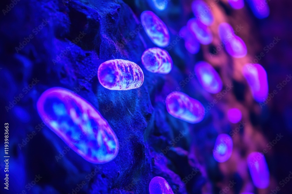 Aufkleber glowing bacteria illuminated by ultraviolet light in a dark setting showcasing vibrant colors. gener