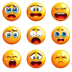 Emojis expressing various emotions such as happiness, sadness, fear, and surprise, showcasing range of feelings in colorful and engaging way