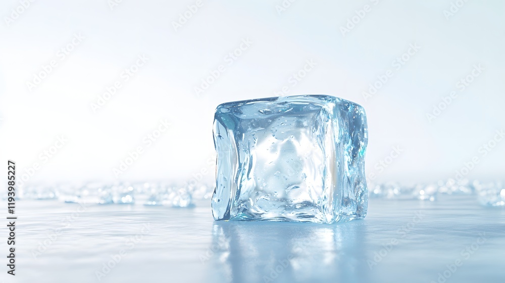 Poster a single ice cube rests on a cold surface
