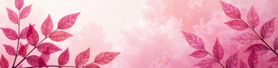 Fototapeta premium Honeybush leaves with subtle watercolour background', pink, botanical