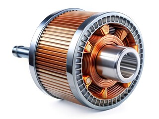 3D Rendered Squirrel Cage Aluminum Rotor: Asynchronous Electric Motor Component, Isolated White Background