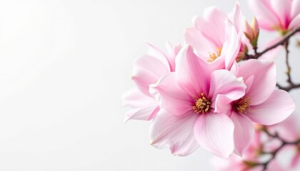 Delicate Pink Magnolia Blossoms Against a Soft White Background