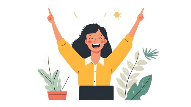 Joyful Woman Celebrates Success With Raised Arms