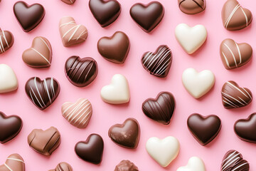chocolate heart-shaped cake on a pink background,  Valentine's Day concept