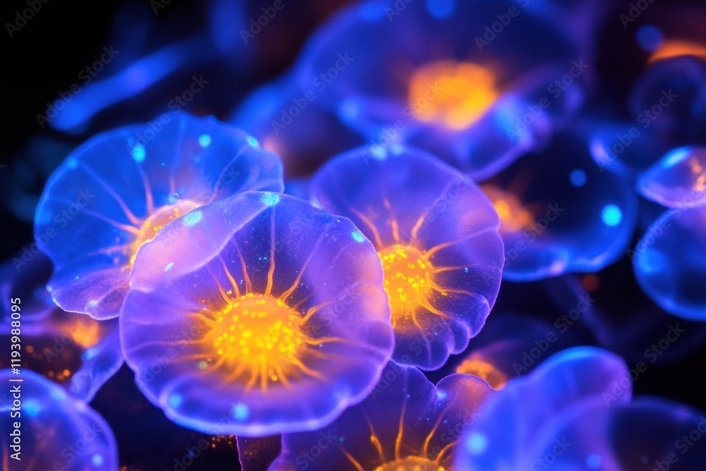 Aufkleber glowing bacteria illuminate wetland environment under ultraviolet light at night, showcasing vibrant