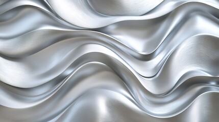 Fototapeta premium 3D Rendered Abstract Grey Metallic Background. Wavy Silver