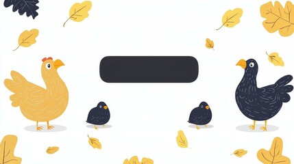 Obraz premium Cute Cartoon concept. Colorful illustration of birds surrounded by autumn leaves on a white background.