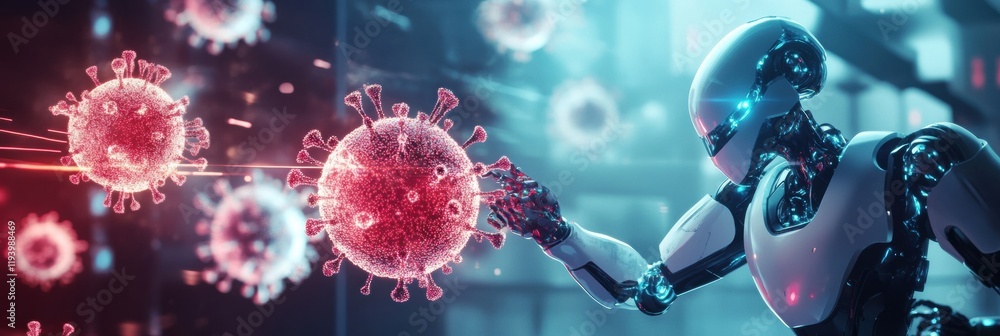 Fototapete robots engage in advanced virus neutralization techniques in a high tech laboratory setting. generat