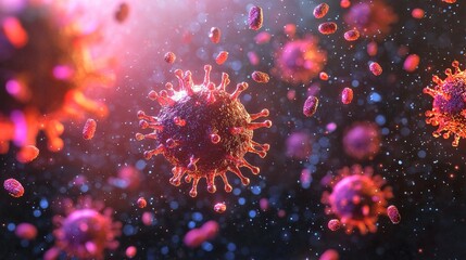 Dramatic Concept of Virus and Germs Invading Human Cells in a Colorful Abstract Representation