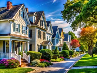 Candid Row Houses Photography: White House Centerpiece - Suburban Street Scene