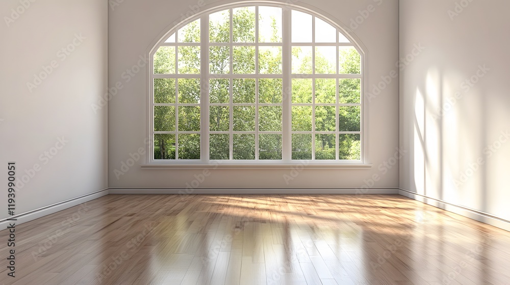Aufkleber sunlit empty room with large arch window