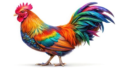 Fototapeta premium Colorful Chicken, High-Resolution Photo, Isolated White Background, Poultry, Bird, Farm Animal, Vivid Feathers, Detailed Image, Beautiful Chicken