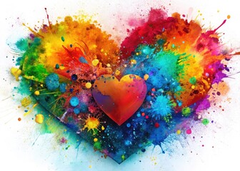 Colorful Grunge Heart Splash Art, Abstract Heart Background, Grunge Texture Heart Design, Paint Splash Heart Wallpaper