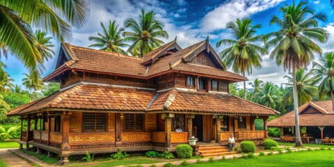 Obraz premium Traditional Wooden House Surrounded by Lush Green Palm Trees