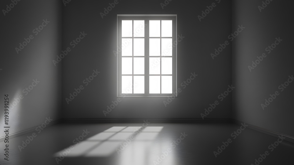 Poster a single window illuminates a dark empty room