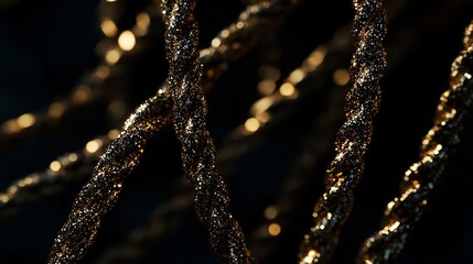A Black Background with Gold Glittery Strings 8K Realistic Look