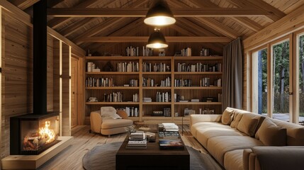 Cozy Wooden Cabin Library: A Serene Reading Retreat