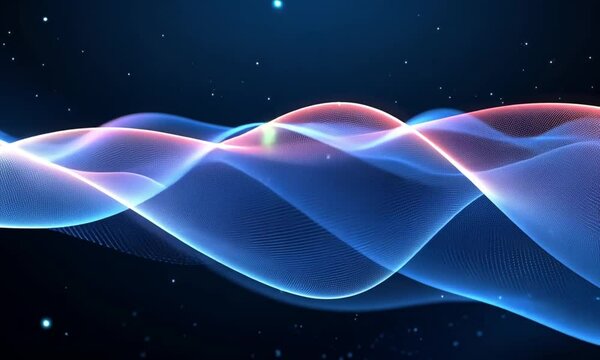 3D Animation of Electromagnetic Waves Colliding on a Dark Background
