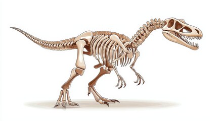 Complete Dinosaur Skeleton Display in Museum Setting Featuring Dynamic Pose and Intricate Detail
