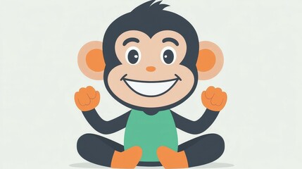 Cute Cartoon concept. Cheerful cartoon monkey sitting happily with a big smile and colorful features.