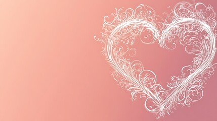 Elegant White Filigree Heart Design on Pink Background