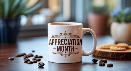 appreciation month lettering on coffee mug at table