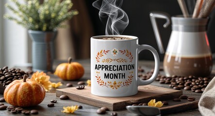 appreciation month lettering on coffee mug at table